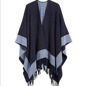 Navy and Light Blue Reversible Colour Block Poncho
